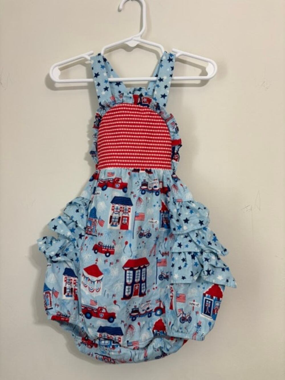 Ricrac & Ruffles Bubble Romper 4th of July Ruffles Patriotic Baby Girl 18 Months